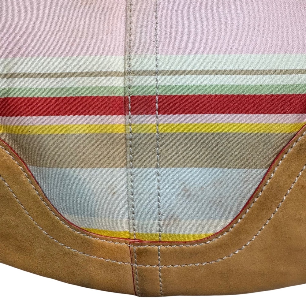 Vintage Coach Striped Tote Y2K Fabric Leather Handbag 4434 - Picture 3 of 9